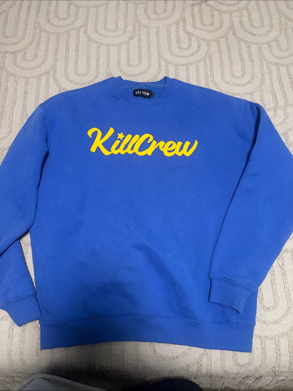 Kill Crew Men's Blue Crewneck Sweatshirt with Yellow Script Logo sz L